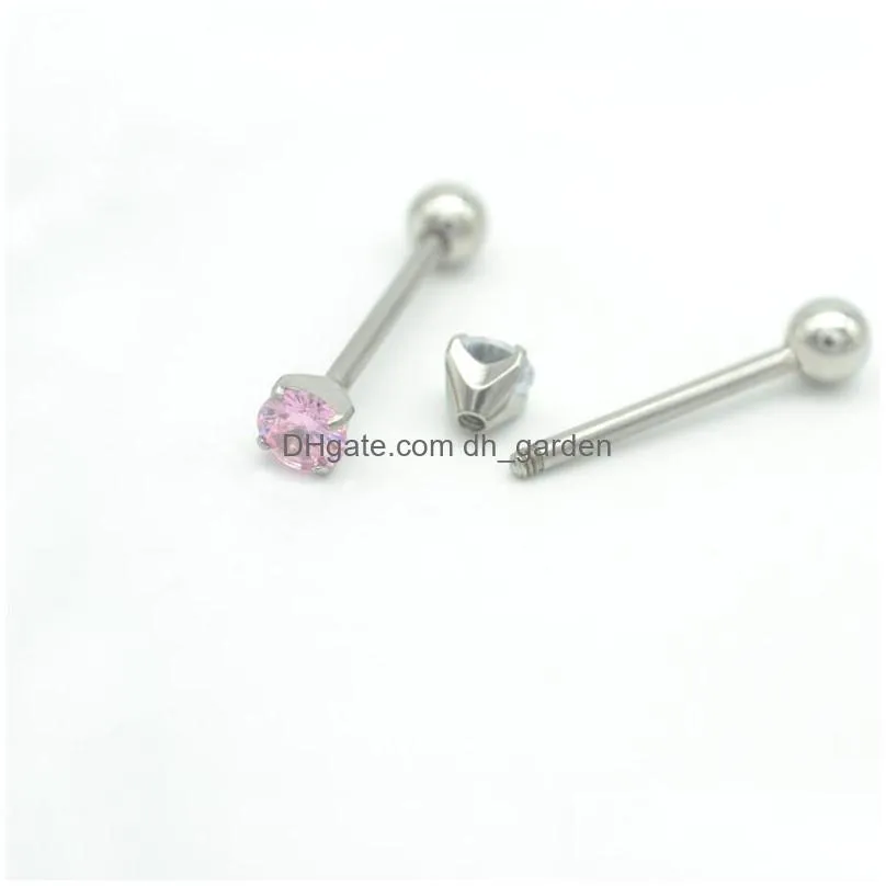 2019 spring est zircon tongue ring straight hip hop nipple belly bar crystal cz gem surgical steel 14g