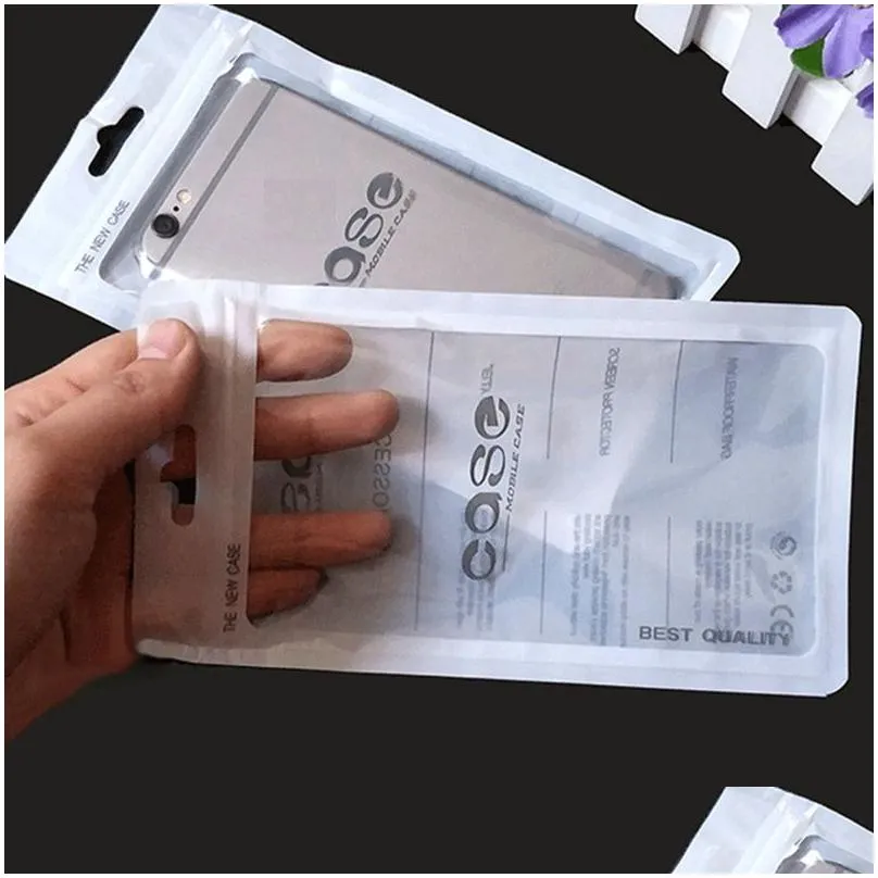 wholesale Universal 12*21cm Plastic Zipper Black White Blue Retail Packaging Bag Cell Phone Case Bag For 4.7 to 5.5 inch Case Cover Shell Display