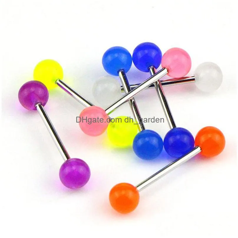 7pcs/set body piercing jewelry luminous glow acrylic tongue rings nose barbell bars