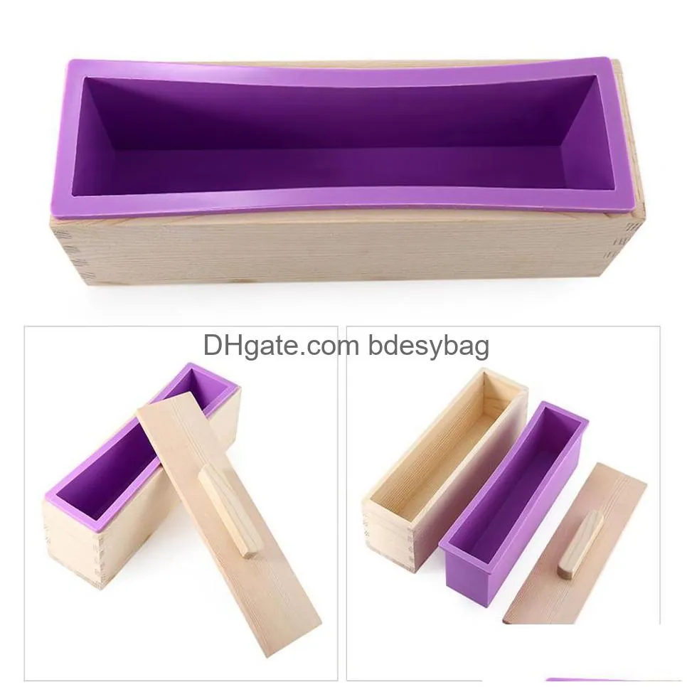 high-quality non-toxic 900g and 1200g rectangular solid diy handmade silicone liner soap crafts mold wooden box with cover lid
