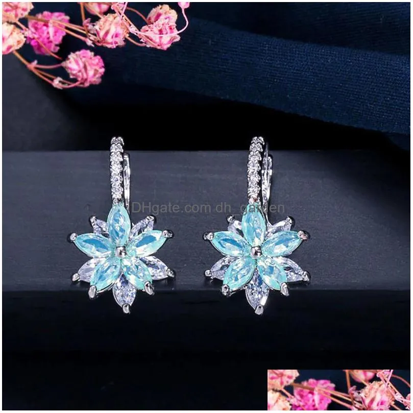 caoshi gorgeous flower shape earrings for women with brilliant cubic zirconia trendy anniversary jewelry gift drop
