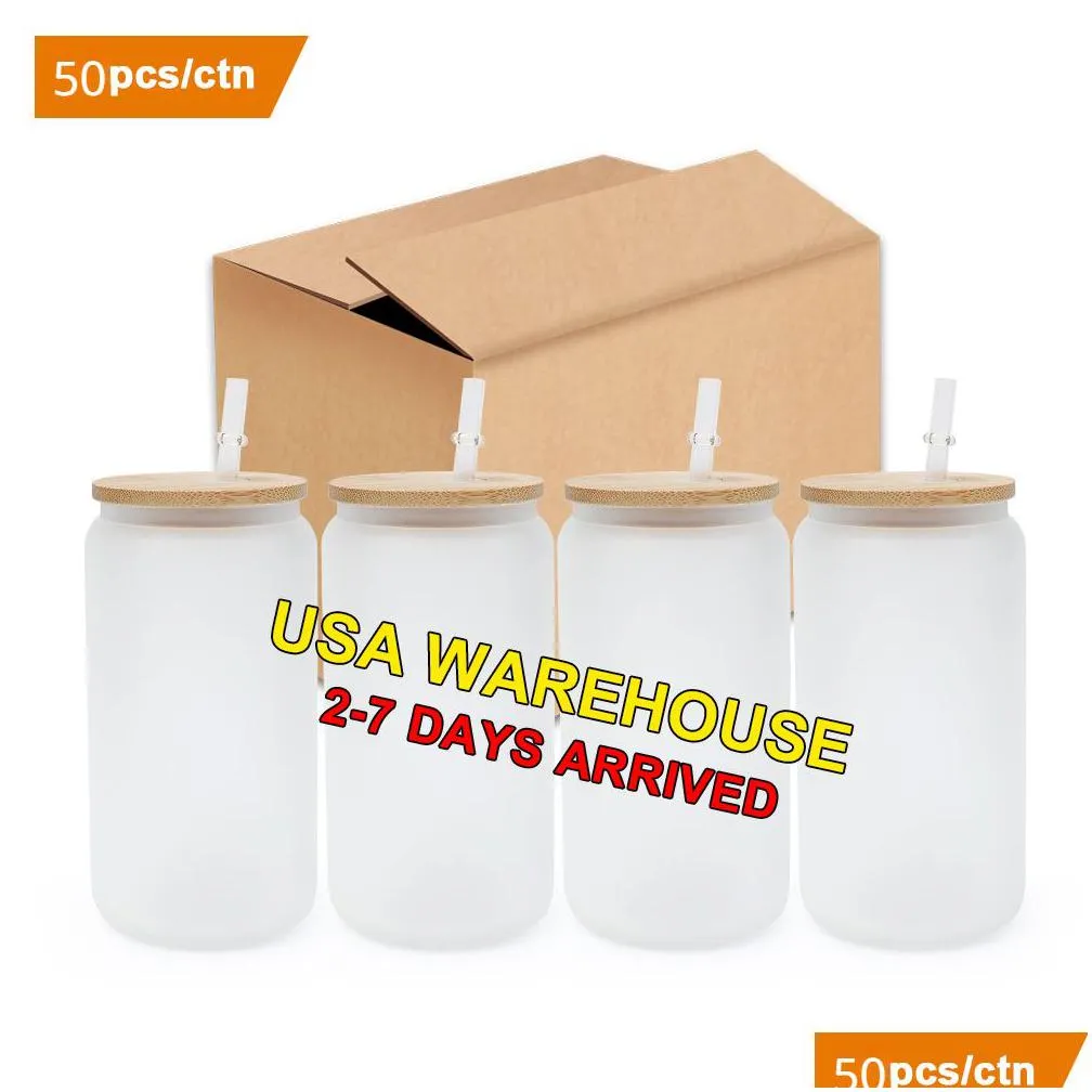 50pack usa warehouse 16oz sublimation tumblers heat press coke can shape soda glass mugs bulk wholesale with lid and straw sep04