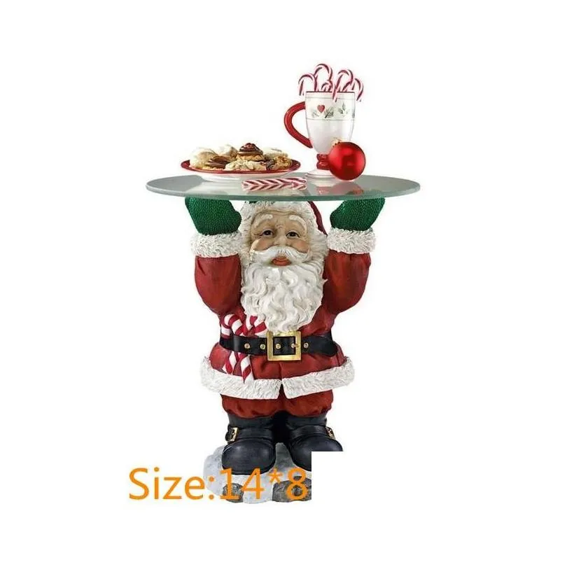 christmas decorations santa claus tray biscuit candy snack gift display resin sculpture glass top table home craft decoration