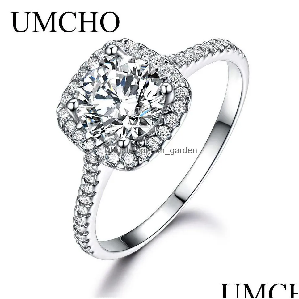 umcho silver 925 luxury bridal round cubic zircon rings for women solitaire engagement wedding party gift fine jewelry