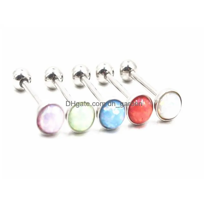50pcs body jewelry piercing opal gems sparking tongue ring bells nipple 14g~1.6mmx16mm bar mix nice colors