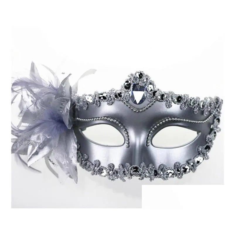 venetian masquerade dance ball mask wedding party fancy dress eyemask on stick masks lily flower lace feather held stick mask