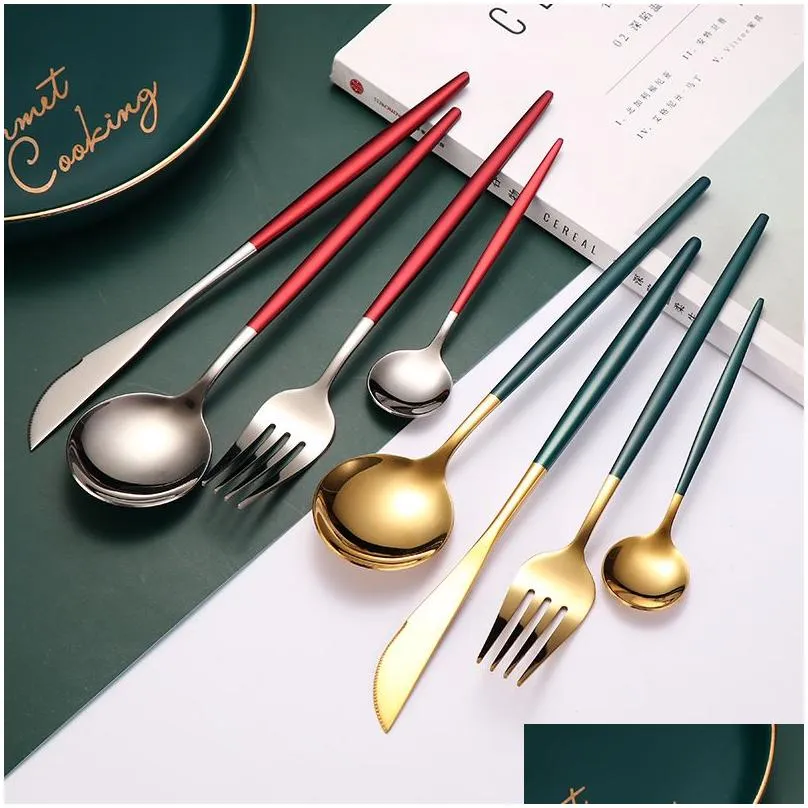 Red Gold black Tableware cutlery Set Stainless Steel Knife Fork and Spoon Set flatware tableware set
