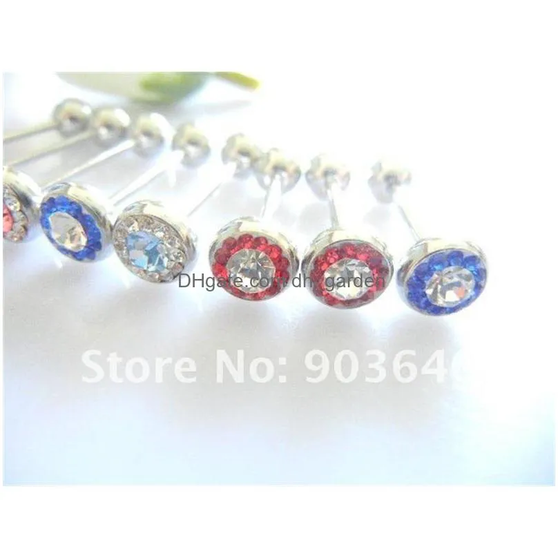 lot50pcs shippment body piercing jewelry-crystal tongue ring bar/nipple barbells 14g~1.6mm mix colors