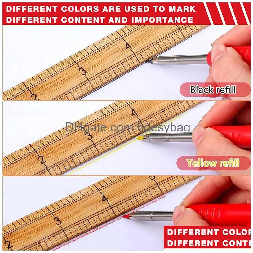 solid carpenter pencil set with 7 refill leads hand tools, built-in sharpener, deep hole mechanical pencil marker marking tool