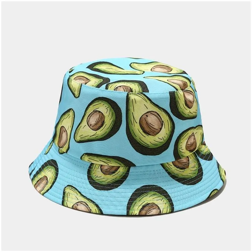 panama bucket hat fruit avocado printed beach sun hats for women men summer hiking fishing sports female cap