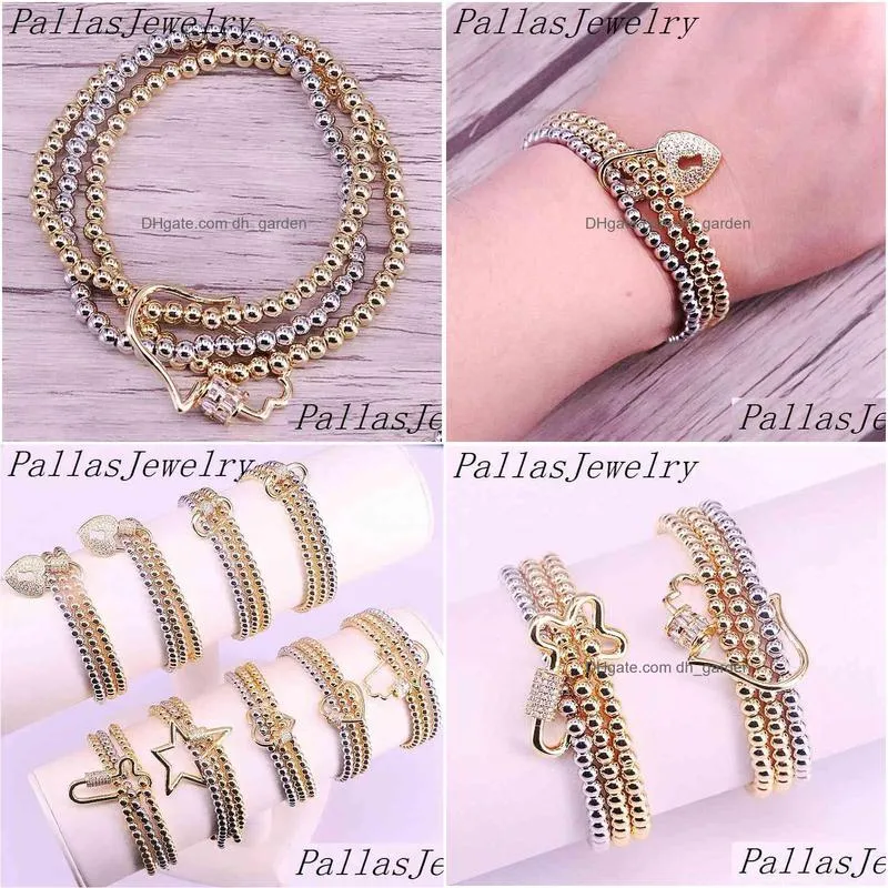 fashion oval/ star/ hamsa hand/cross shape screw charm braceletgold cz clasp accessories plated beaded stretch bracelet
