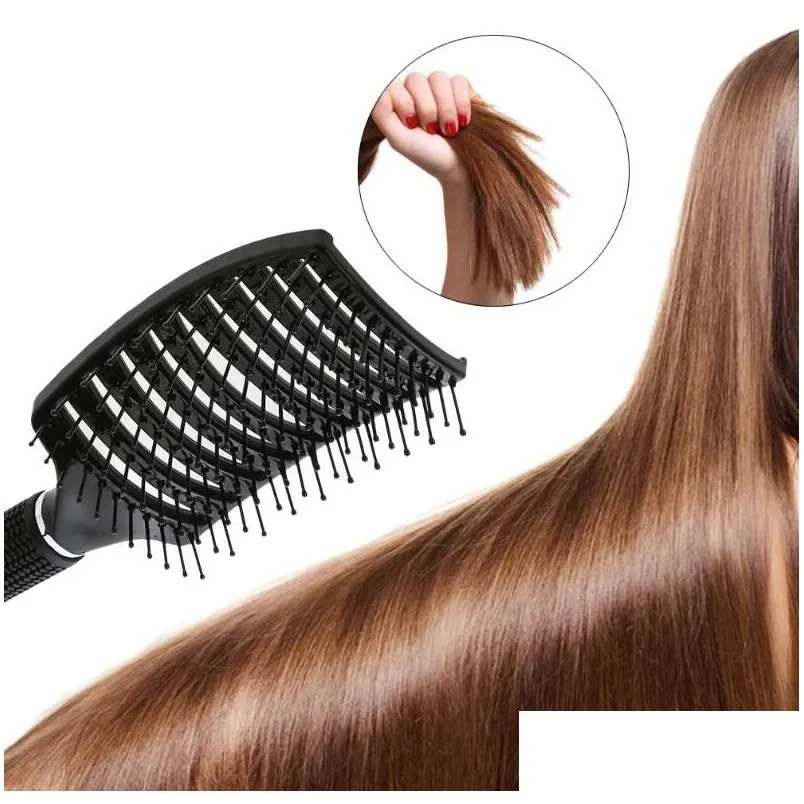 Women Massage Brush Hair Brush Smooth Hair Pure Pig Hairbrush Styling Plastic Nylon Big Bent Comb Hairdressing Styling Tool