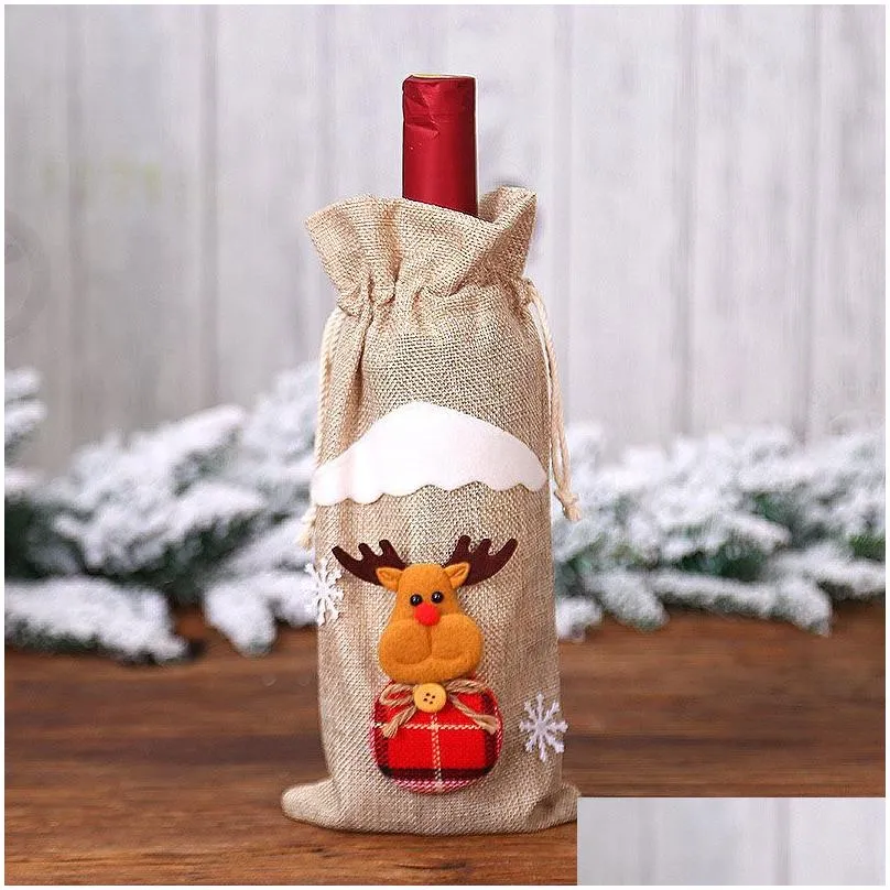 Christmas Red wine bottle cover snowman elk Wine bottle bag Table Christmas Decorations