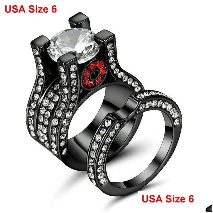 Cluster Rings Men`s Gorgeous Multicolour Crystal Ring Set Promise Engagement For Women Fashion Black White Gold Colour Jewelry