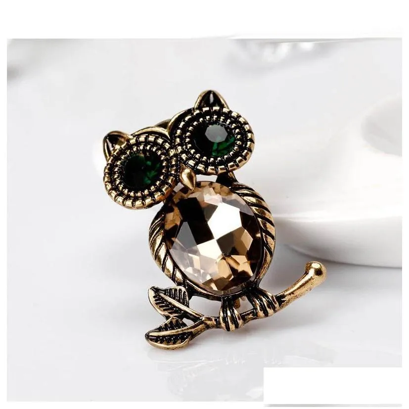 3 Colors Rhinestone Retro Owl Pin Brooch Designer Brooches Badge Metal Enamel Pin Broche Women Luxury Jewelry Party Decoration