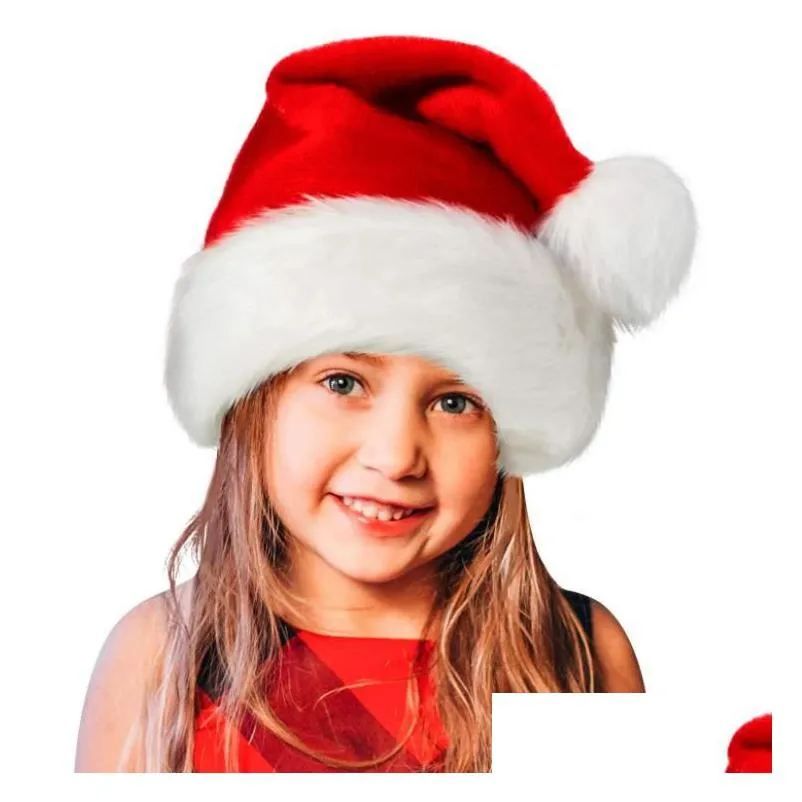 christmas santa hat deluxe party plush hats red white thick coral velvet for kid adult children men women