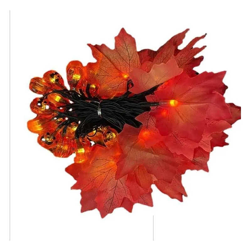 Fall Garland Decoration LED Maple Leaf Pumpkin String Light Autumn Decor Thanksgiving Indoor Outdoor Halloween Holiday Party Supplies Sunset