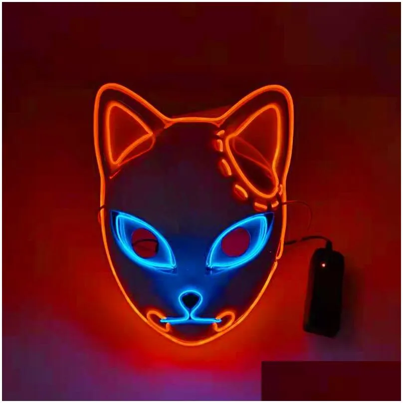 Halloween Party EL FOX Masks Demon Slayers Cosplay Mask LED For Men Women Halloween Props