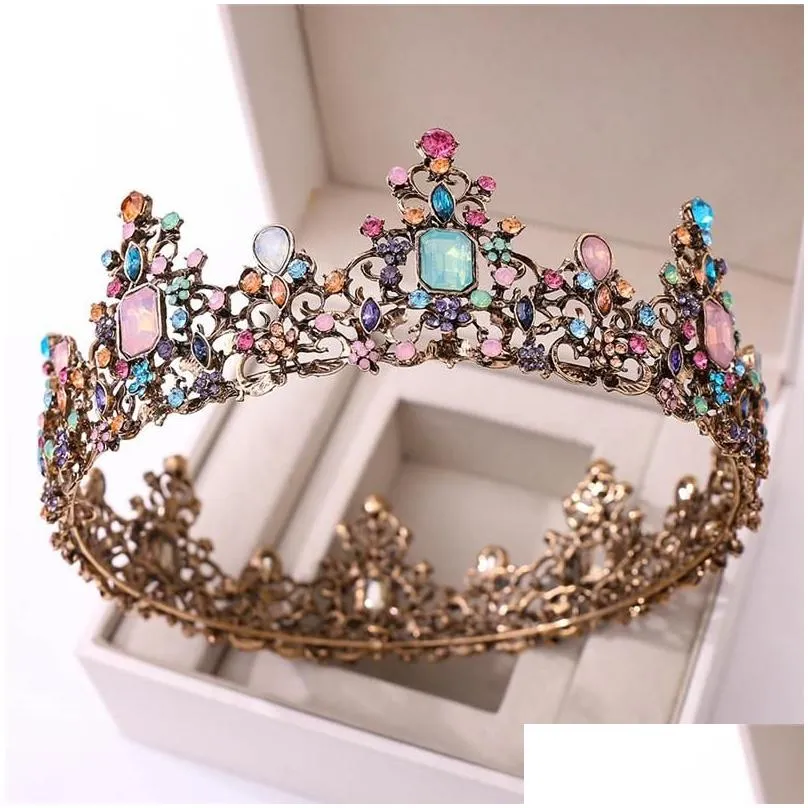 Hair Clips & Barrettes Baroque Vintage Royal Queen Crown Colorful Jelly Crystal Rhinestone Stone Wedding Tiara Women Costume Bridal