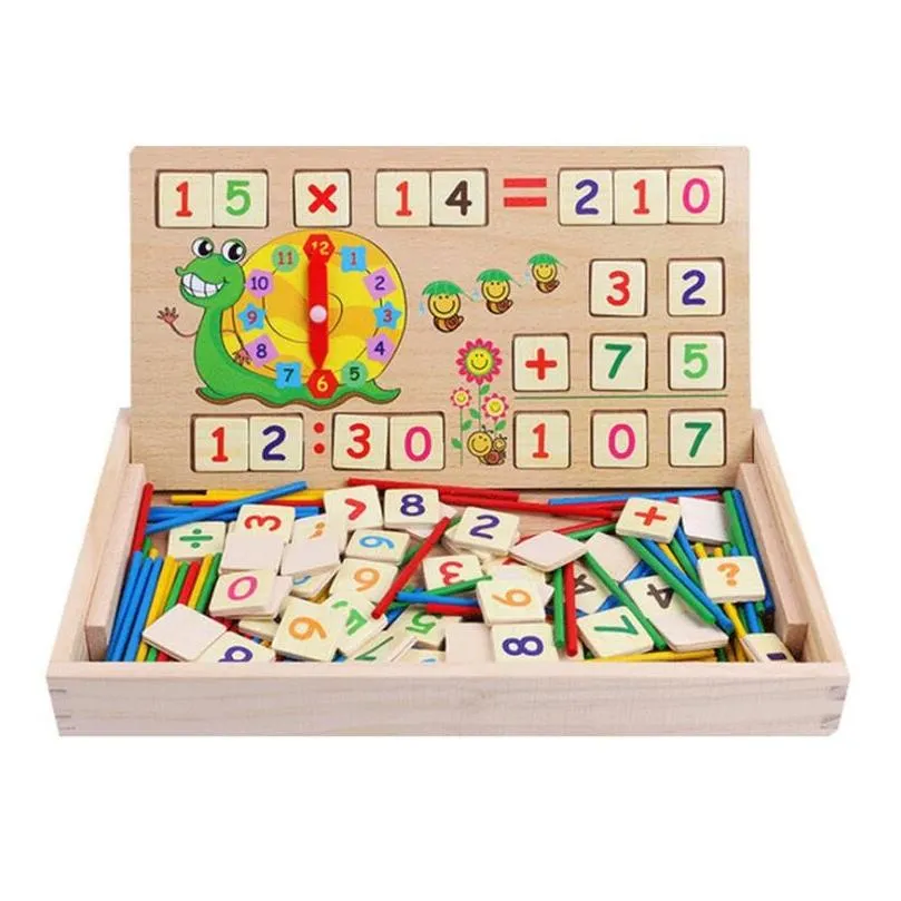 Learning Toys Wooden Math Baby Educational Clock Cognition Toy With Blackboard Chalks Children Educative Drop Delivery Gifts Education Dhqdj