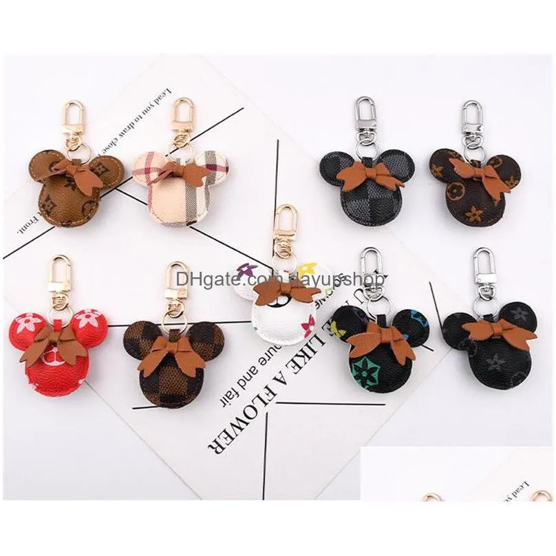 mouse design car keychain favor flower bag pendant charm jewelry keyring holder for men gift fashion pu leather animal key chain accessories 18