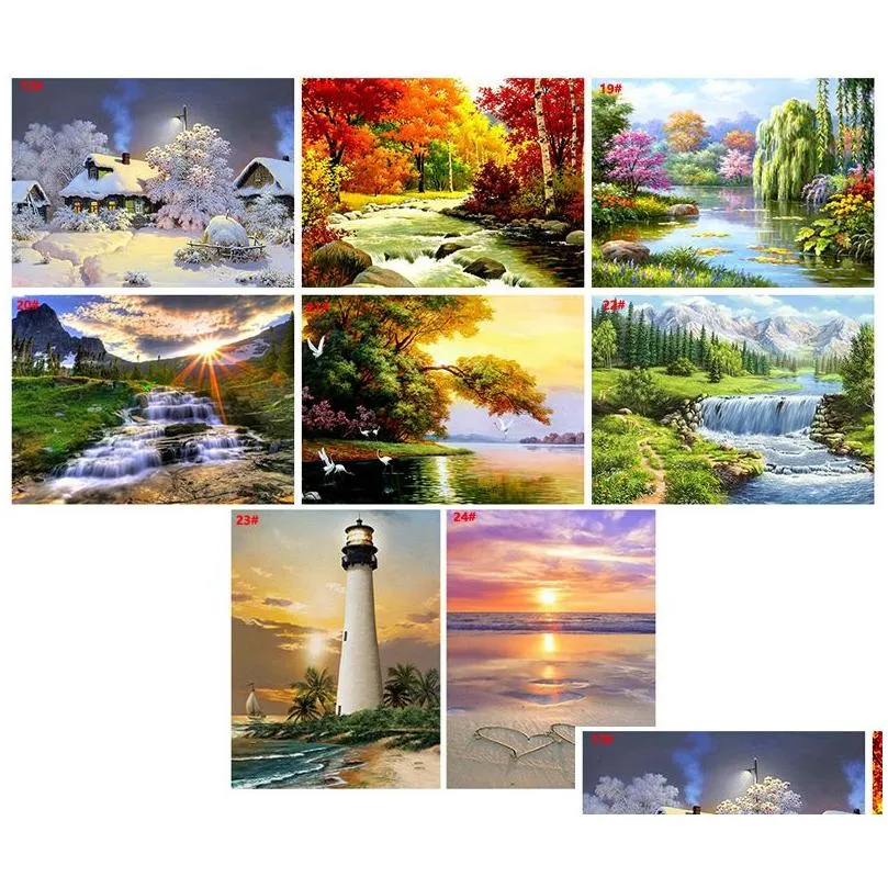 Square 5D DIY Diamond Painting Waterfall Nature Full Round Drill Diamond Embroidery Landscape Mosaic Picture Of Rhinestones Home Decor