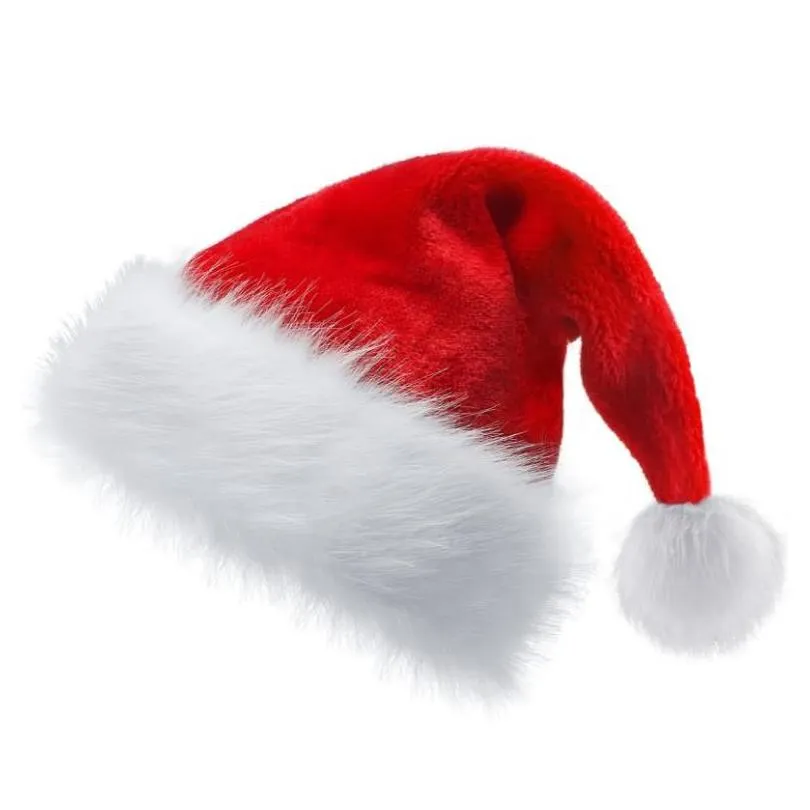 christmas santa hat deluxe party plush hats red white thick coral velvet for kid adult children men women