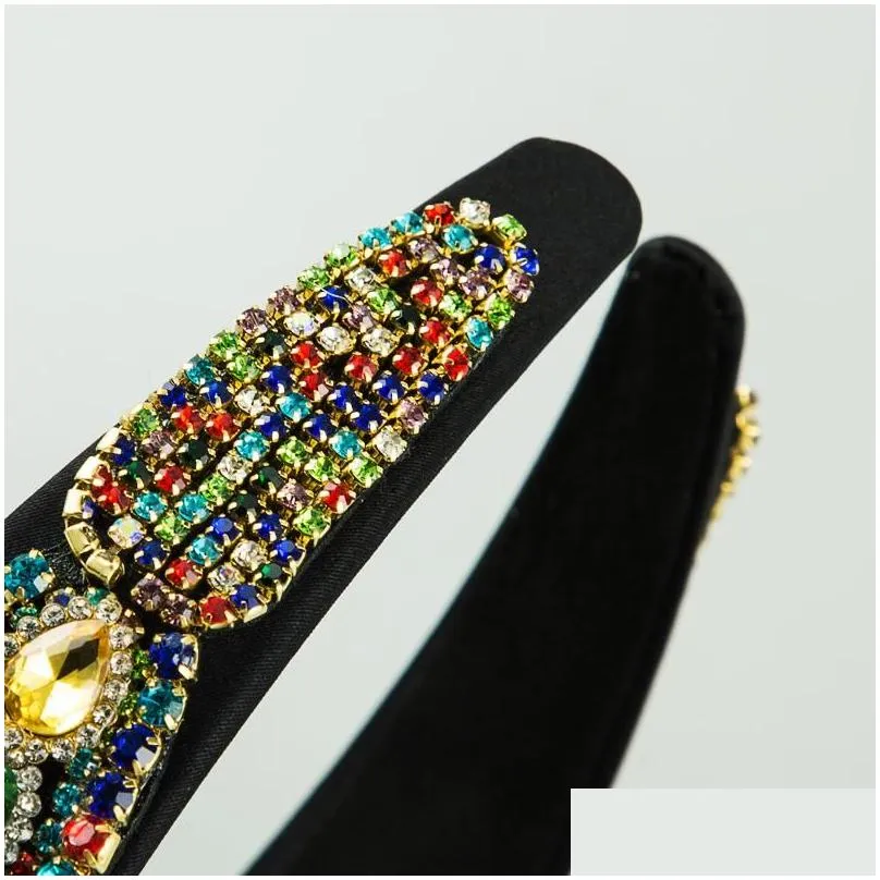 Baroque Full Multi Color Crystal Headband For Woman Luxury Rhinestone Metal Belt Hairband Party Hair Accessory Headpieces Clips &