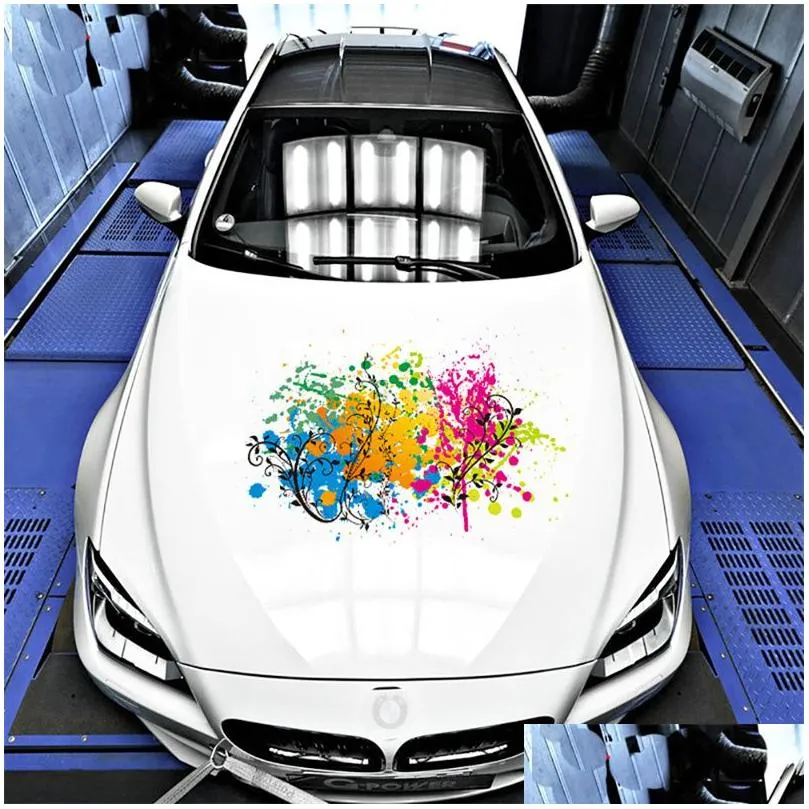 Car Engine Hand Colorful Stickers Scratch Masking Rainbow Originality Personality Body Side Decoration Decals For Auto Truck Racing Door Wall Office Home