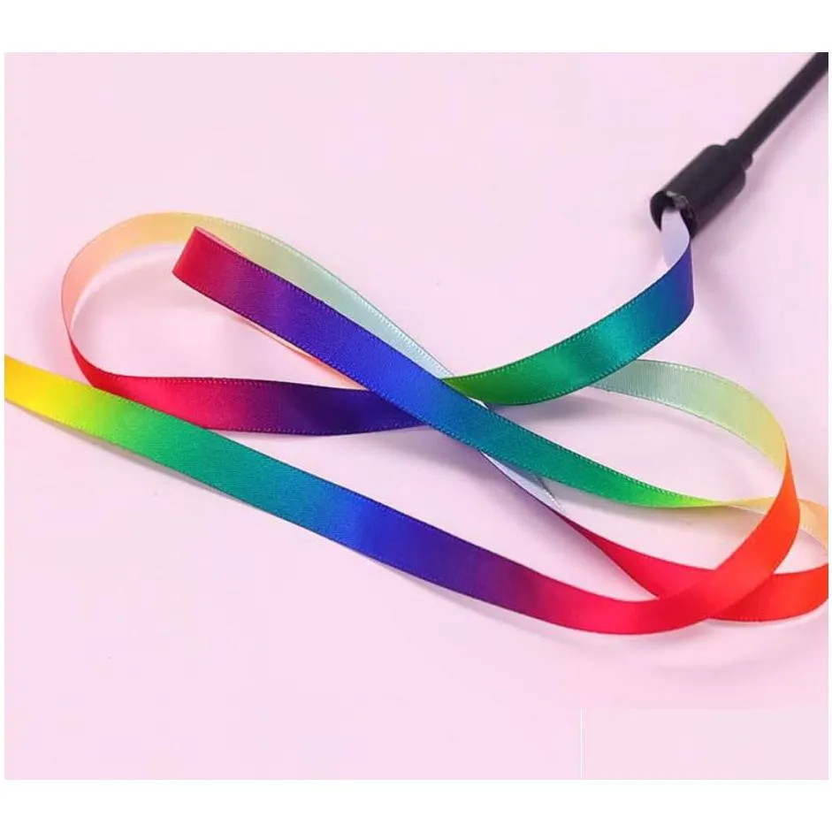 interactive cat rainbow wand toys kitten teaser stick string ribbon charmer pet play chase exercise for indoor extended long 70inch