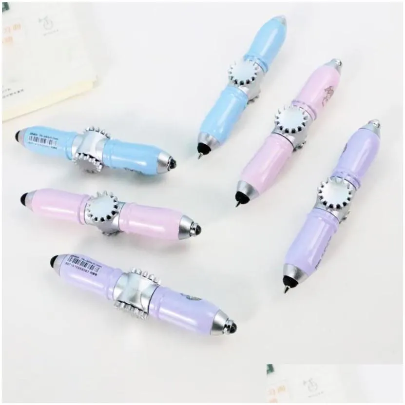 wholesale New Fidget spinner pen Rotating pen Blue cartoon ballpoint pen LED light-emitting touch pen