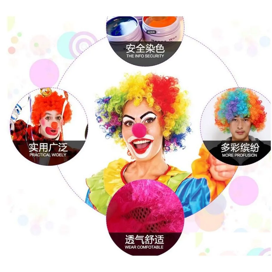 Men lady Clown Fans Carnival Wig Disco Circus Funny Fancy Dress Party Stag Do Fun Joker Adult Child Costume Afro Curly Hair Wig party