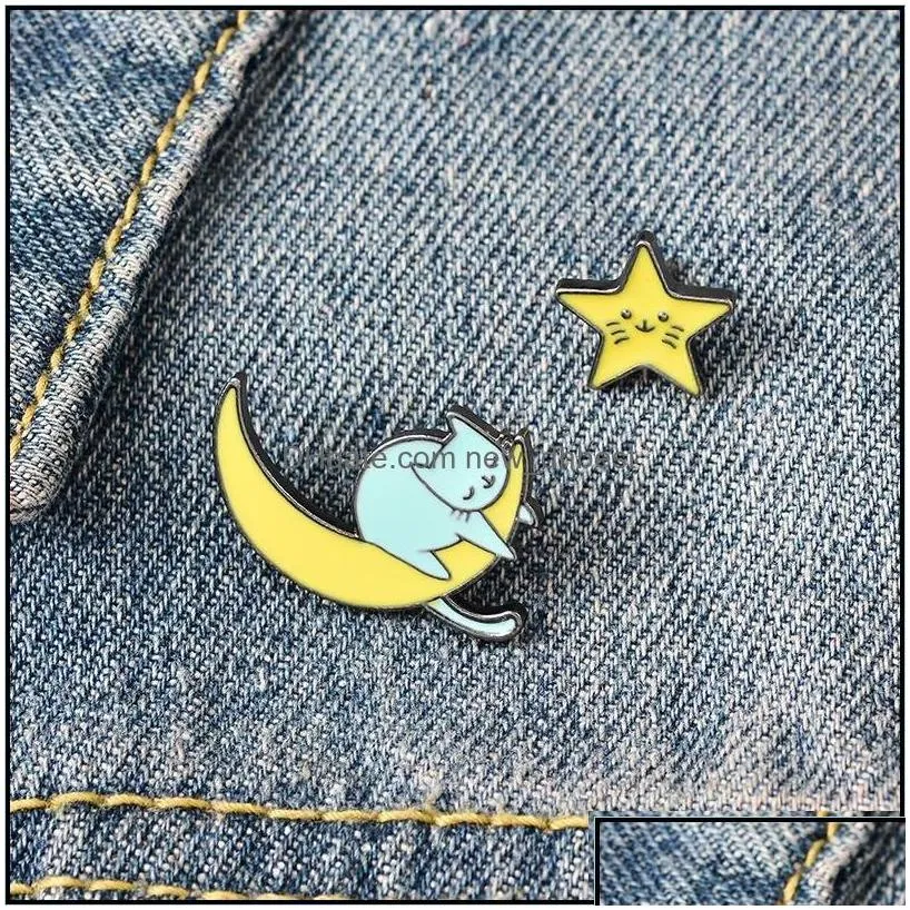 Pins Brooches Yellow Moon Star Cute Small Funny Enamel Pins For Women Demin Shirt Decor Brooch Pin Metal Kawaii Badge Fashion Jewel