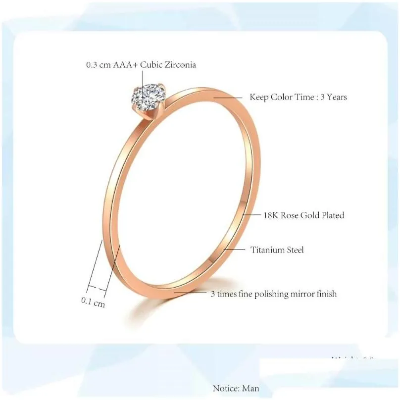 Band Rings ZHOUYANG Ring For Women Simple Thin Titanium Steel 4 Craws Cubic Zirconia Rose Gold Color Birthday Gift Fashion Jewelry