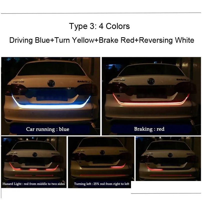 Car Rear Trunk Signal Lamp RGB Auto LED Strips Light Driving Signals Reverse Brake Lighting Truck Flow Strip Lights