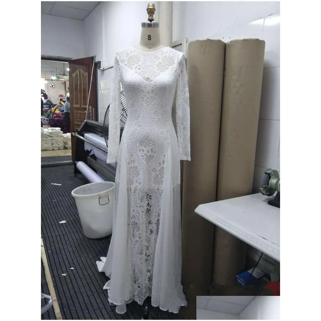 New Exquisite Lace Wedding Dress 2023 Boho Chic Long Sleeve Backless Bridal Gowns Summer robe de mariage