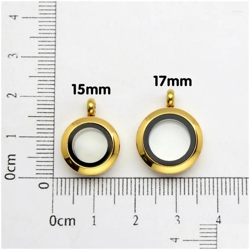 Pendant Necklaces 1PC Golden 15mm 17mm Memory Floating Locket Medallion Stainless Steel Glass Twist Mini Po Fit For Necklace Chains