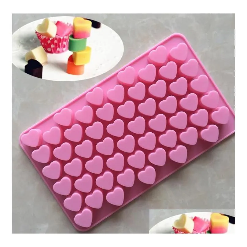 Silicone Heart Shape Chocolate Mold Gummy Candy Maker Ice Tray Jelly Mould 55 Cavity Kitchen Dessert cake bakeware tools solid pink