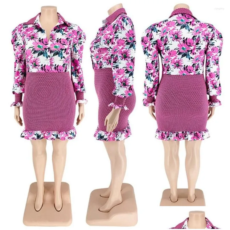 plus size dresses dress women sweet floralwork button ruffles hem fashion outwear midi wholesale 3xl 4xl 5xl 6xl