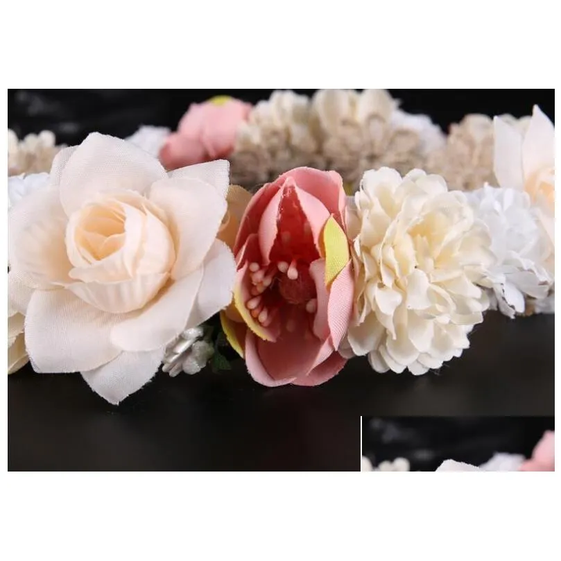 Bridal wedding garlands Girls princess colorful simulation flowers wreaths holiday head accessories Kids beach photography wreaths