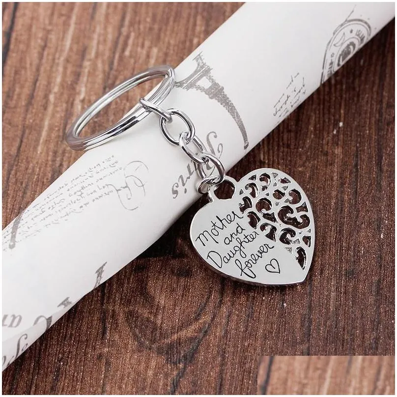 Mother Daughter Heart Key Chain The love between a Mother and Daughter is Forever Love Hollow Mom Keychain Gift For Her