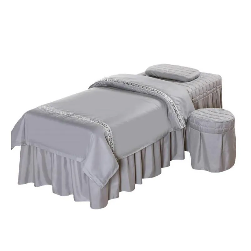 4pcs High Quality Beauty Salon Bedding Sets Massage Spa Thick Bed Linens Sheets Bedspread Striped Pillowcase Duvet Cover Set