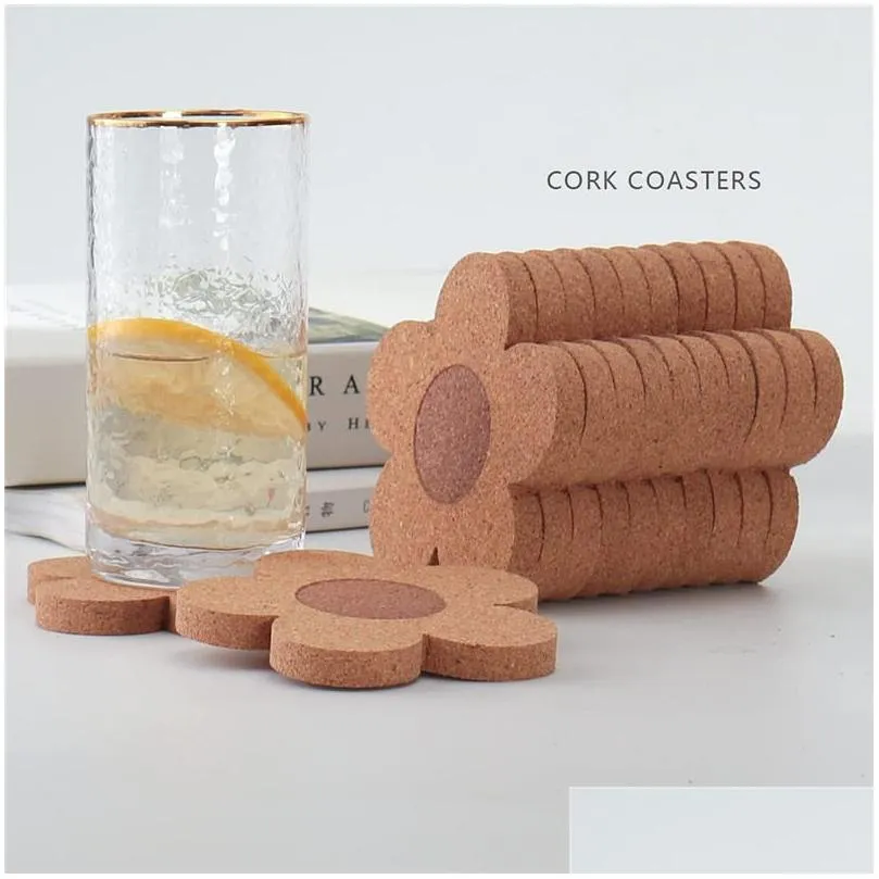 Cork Coasters Drinks Reusable Coaster Natural Cork 4 inch Flower Shape Wood Coasters Cork Coasters For Desk Glass Table LX4728