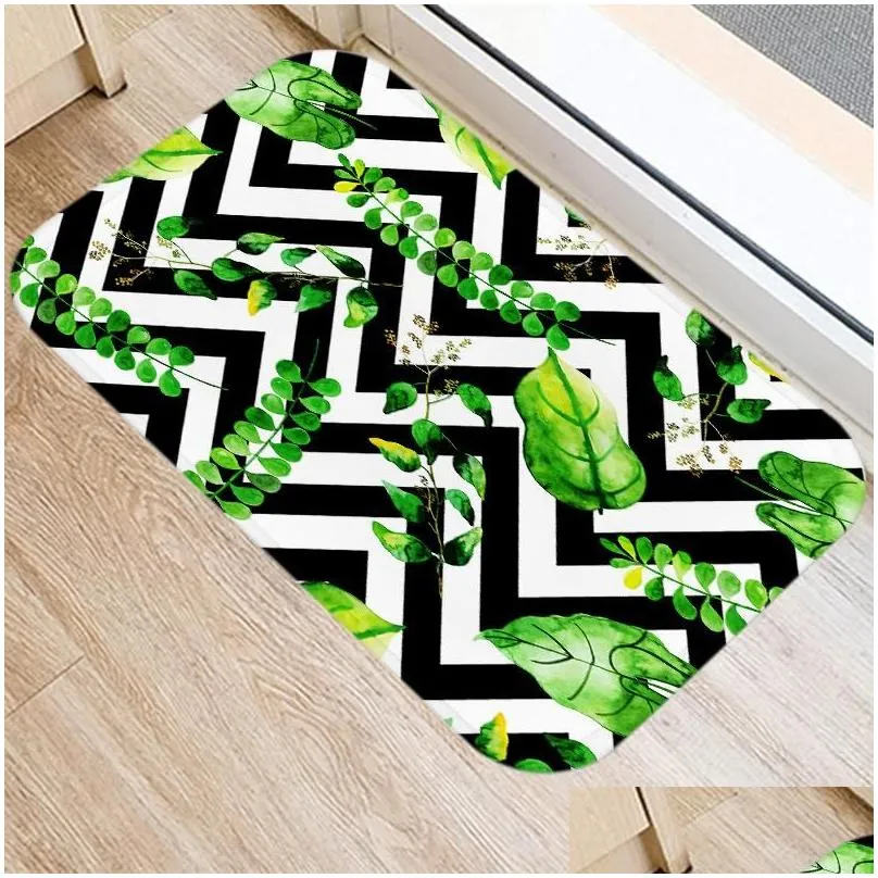 Carpets Tropical Palm Leaf Cactus Monstera Pattern 40*60 Door Mat Coral Velvet Carpet Doormat Indoor Floor Mats Anti-Slip Rug 48223-5