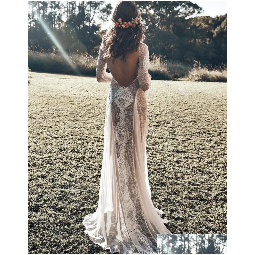 New Exquisite Lace Wedding Dress 2023 Boho Chic Long Sleeve Backless Bridal Gowns Summer robe de mariage