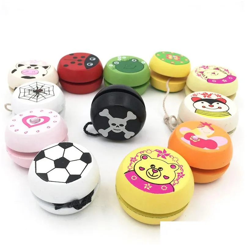 5cm Wooden Yo-Yo Personality Creative Building Sport Hobbies Classic Yoyo Cute Cartoon Print Toys For Children Christmas Gifts