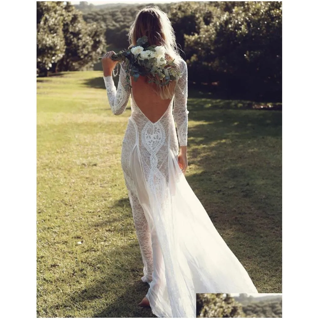 New Exquisite Lace Wedding Dress 2023 Boho Chic Long Sleeve Backless Bridal Gowns Summer robe de mariage