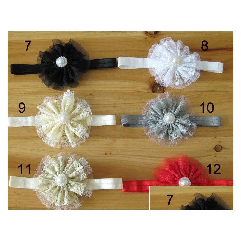 Hot Sale Hair Accessories For Infant Baby Lace Big Flower Pearl Princess Babies Girl Hair Band Headband Baby`s Head Band Kids Hairwear