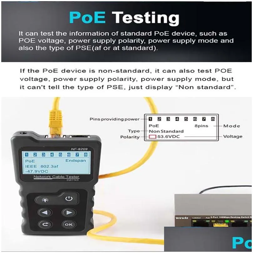 NF-8209 RJ45 Cable Tracker Diagnostic Tools POE Network Wire Checker Test Tool Scan Cables Wiremap UTP Tester