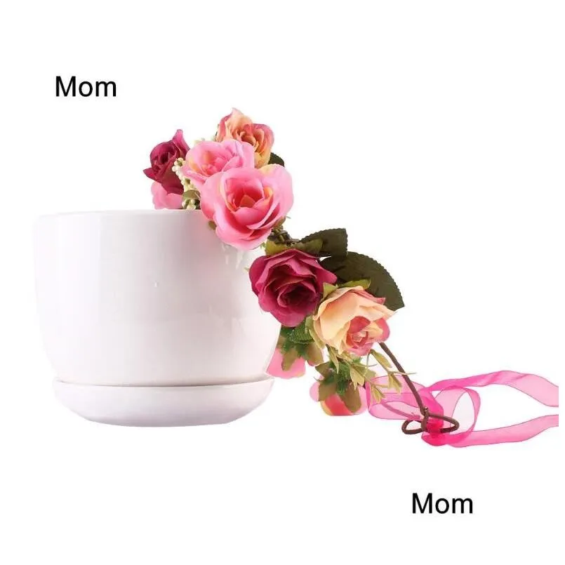 Mommy Kids Wreath Rose Flowers Headband Floral Crown Hairbands Wedding Girls Headwear Headdress Wedding Florial hair Accesaries four